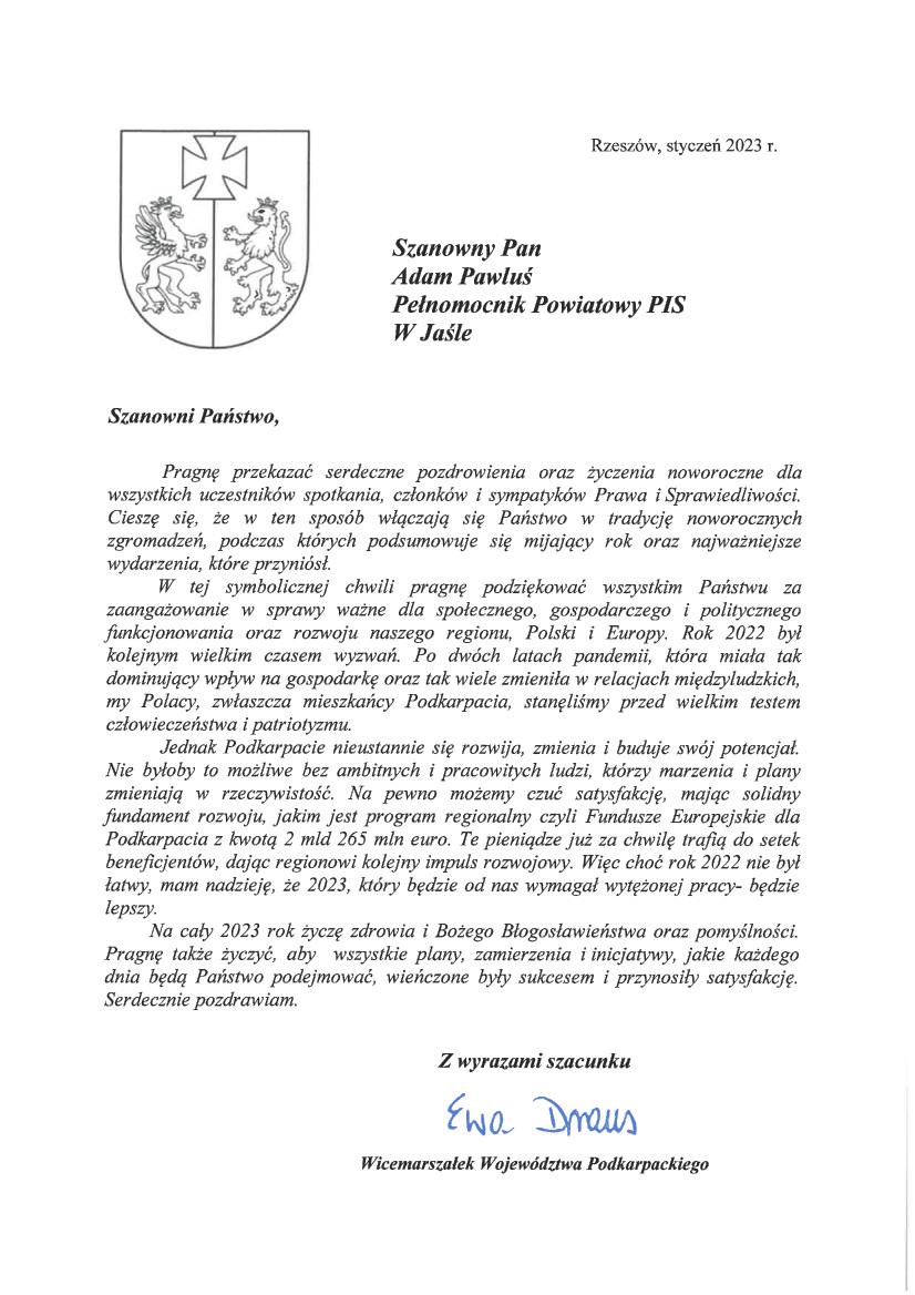 Ewa Draus życzenia PiS